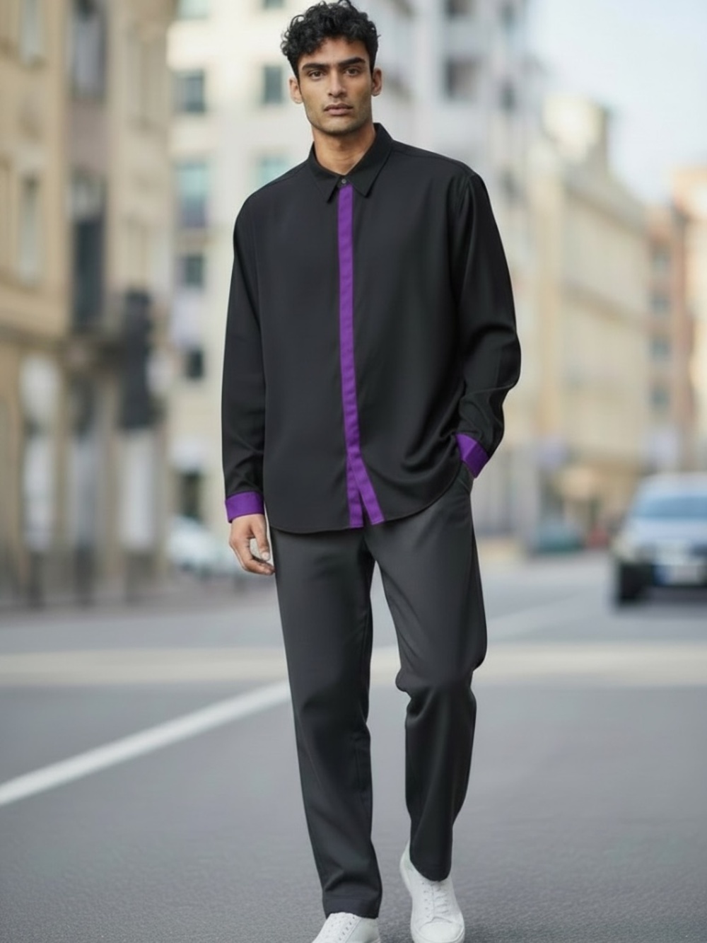 Men’s Kelle Costuming Black & Purple Dance Shirt – Size M 🖤💜✨